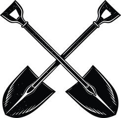 Crossed spade and shovel graphic for construction and gardening banners