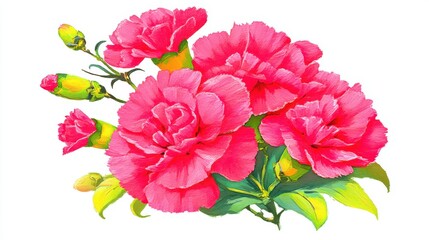 Vibrant carnation bouquet floral art hand-illustrated bright colors nature botanical concept