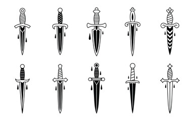 Collection of ten stylized daggers with dripping effects
