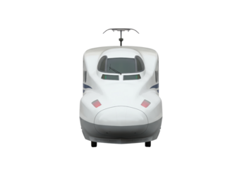 Isolated Shinkansen high-speed bullet train, front view, railway vehicle, transport