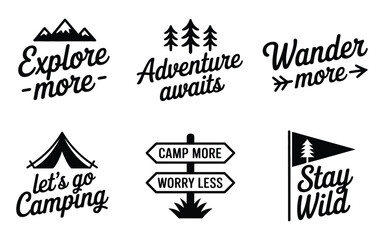 Vintage camping and adventure typography badges and emblems