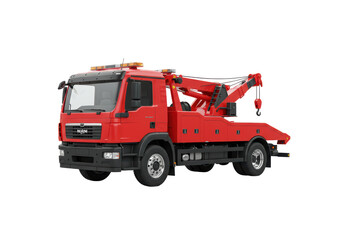 Isolated MAN recovery truck vehicle, red color, towing wrecker, heavy tow, car breakdown