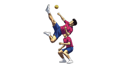 Fototapeta premium Sepak Takraw Action: A dynamic illustration of Sepak Takraw showcases the agility and athleticism of the sport, with a player executing a gravity-defying kick to propel the ball.
