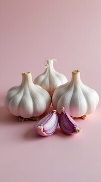 garlic on a pink background
