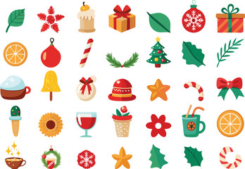 Fototapeta premium Festive Christmas Icons and Holiday Elements Collection for Graphic Design Projects