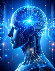 Futuristic AI head profile