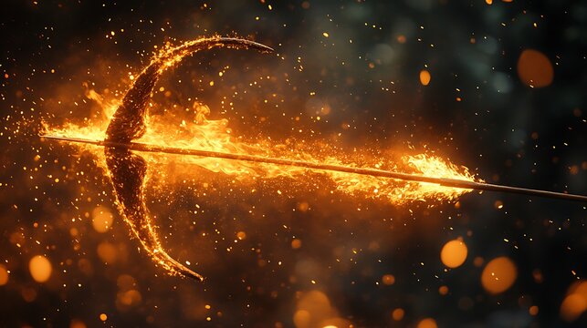 Glowing bow and arrow with fiery effects aiming and ready to shoot photo