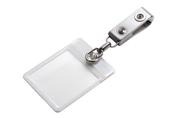 Isolated white badge holder with clip attachment on transparent background transparent background