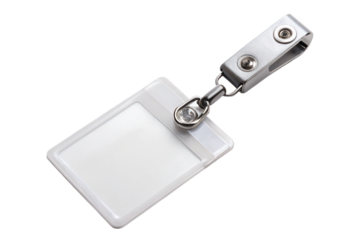 Isolated white badge holder with clip attachment on transparent background transparent background