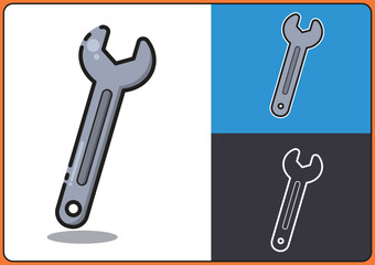 Vector illustration of a wrench in flat cartoon style with different backgrounds. Perfect for use in repair, maintenance, construction, engineering, mechanical, and industrial-themed designs.