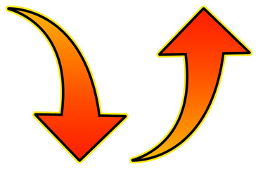 上向き矢印と下向き矢印の赤とオレンジのイラスト