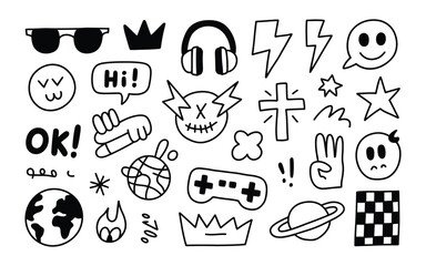 Collection of hand drawn doodle icons and symbols