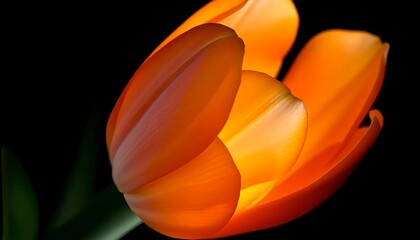 Close up of orange tulip flower with black background macro floral photography