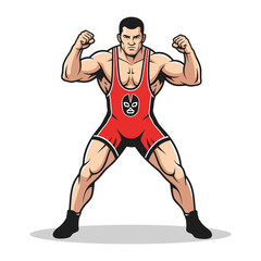 Fototapeta premium Strong Wrestler: A powerful wrestler, radiating confidence and strength, flexes his muscles. Dressed in a striking wrestling suit and mask.