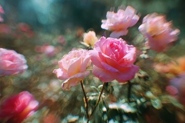 Obraz premium Blurred abstract roses flourishing in a garden