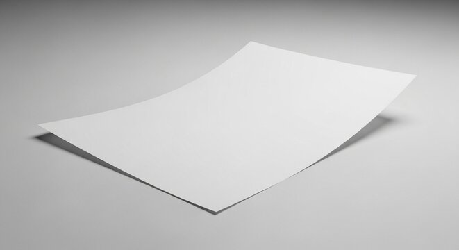 Blank white paper sheet floating with a gentle curve, isolated on a light surface. A clean and elegant stationery mockup for branding