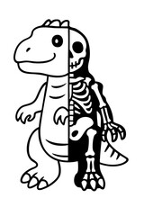Cute Dinosaur Anatomy Illustration – Half Cartoon, Half Skeleton Drawing