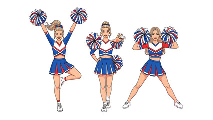 Cheerleading team with pom-poms: A group of dynamic cheerleaders in vibrant uniforms demonstrate their prowess with colorful pom-poms, exuding energy and teamwork