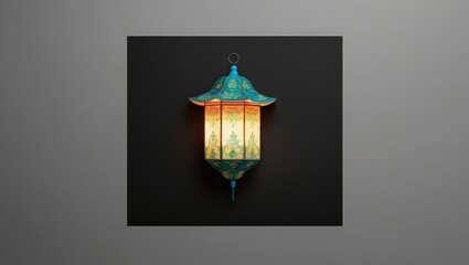 Illuminated oriental lantern on dark background