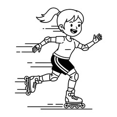 Speed and Style: A dynamic cartoon illustration of a smiling girl gliding on roller skates, evoking the energy and excitement of outdoor activity.