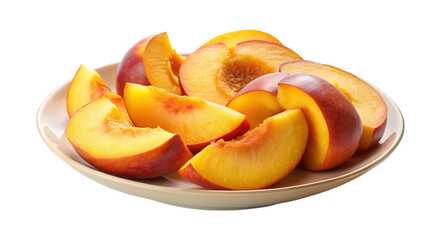 Delicious looking peach slices on a plate, perfect for a snack