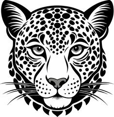 Leopard head silhouette  vector black , white background 