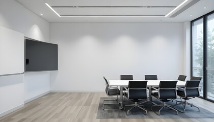 Modern meeting office interior with minimal design and clean blank white wall