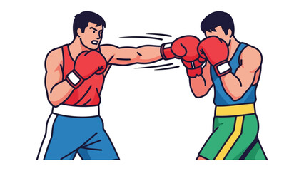 Rivalry in the Ring: Two athletic figures engage in a dynamic boxing match, showcasing power, precision, and the spirit of competition. A vivid illustration in a sporting spectacle