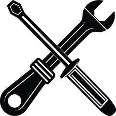 Crossed wrench and screwdriver silhouette for mechanic and diy projects