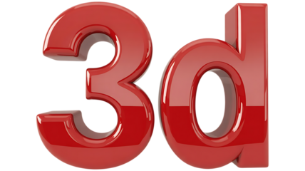 Glossy red three dimensional letter d and number three symbol isolated on transparent background