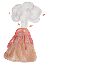 Hand-painted watercolor volcano with natural earthy tones. Perfect for educational projects, science themes, travel art, or creative designs. Transparent background included. Created by me