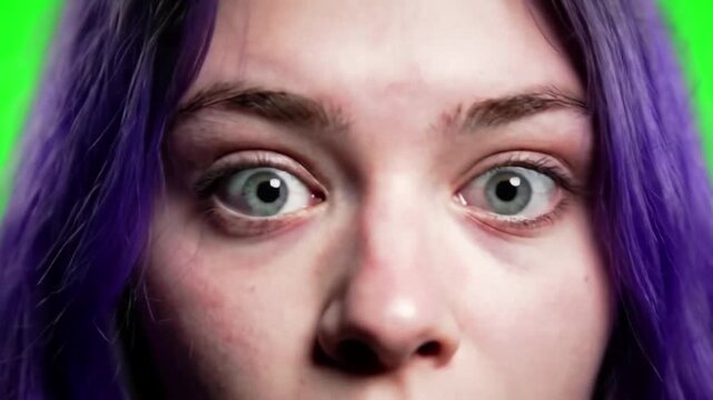 Close up Teenager shocked reaction on green screen