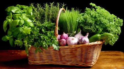 Harvesting fresh herbs and vegetables farm kitchen culinary photography indoor setting close-up organic living