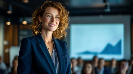 Confident Businesswoman Leading a Presentation in Modern Office
