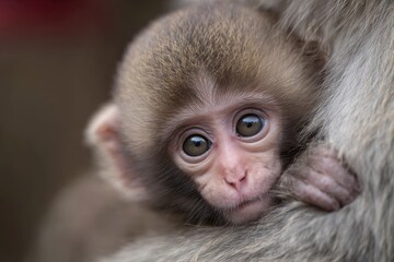 Fototapeta premium An infant Japanese macaque in Japan