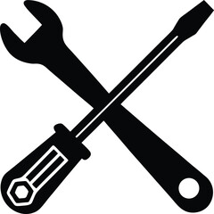 Crossed wrench and screwdriver silhouette industrial tool graphic