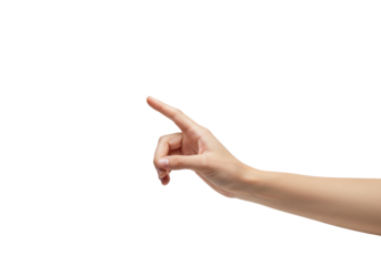 Isolated hand gesturing toward an invisible screen or object, arm extended out
