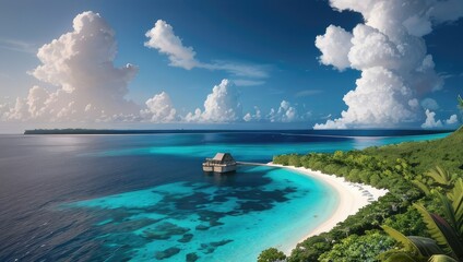 Maldives, blue ocean, heat, free space for text