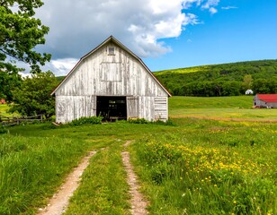 Obraz premium Rustic barn in a sun-drenched field