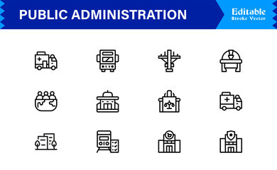 Public Administration And Government Line Icon Set &ndash; Professional, Modern, Minimal, And Pixel Perfect Vector Symbols