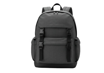 Isolated dark gray canvas backpack, modern style rucksack for laptop and books for travel