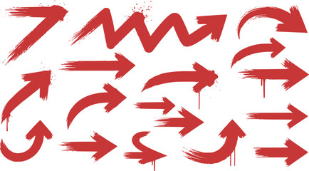 Creative arrows in grunge style, vector collection, beautiful and stylish. Bold arrows, graphic set of isolated elements from brush strokes, thick pointers isolated collection. 