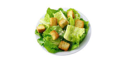 Caesar Salad With Croutons Plate. Fresh And Healthy Meal Isolated On Transparent Background