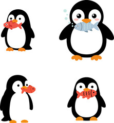 Adorable Penguins Enjoying Their Catch A Collection of Cute Penguin Illustrations