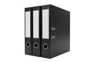 Isolated View of Three Black Ring Binders with Blank Labels for Office Documents Filing