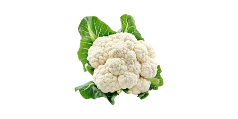 Fresh Cauliflower With Green Leaves. Healthy Eating And Nutrition Concept Isolated On Transparent Background