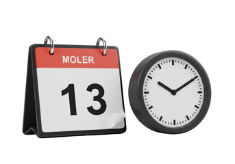Isolated reminder calendar with clock showing time, deadline, schedule and appointment