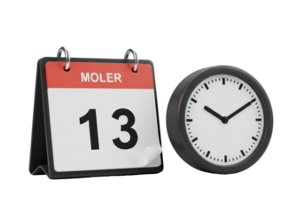 Isolated reminder calendar with clock showing time, deadline, schedule and appointment