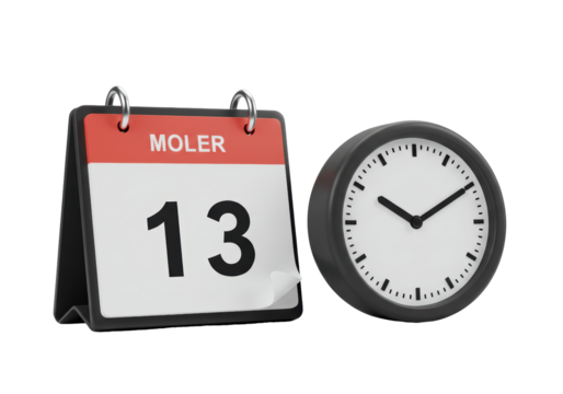 Isolated reminder calendar with clock showing time, deadline, schedule and appointment