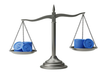 Isolated Scales with Coins Depicting Financial Imbalance and Economic Comparison